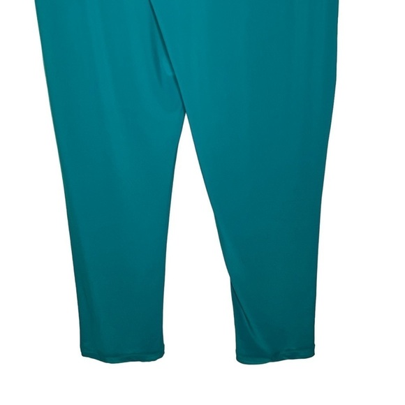 Sympli Teal High Rise Pull On Knit Scalloped Cross Over Wide Leg Pants Size 12 - Picture 3 of 13